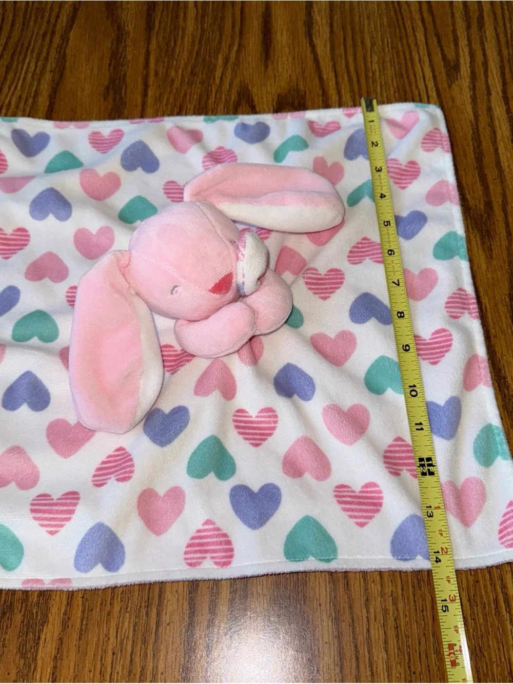 Carters Pink Hearts Bunny Rabbit Plush Baby Security Blanket Lovey Toy 2016